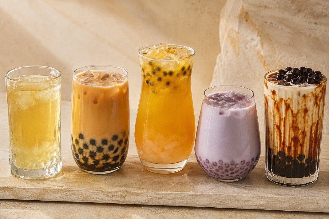 Bubble tea flavor spectrum from jasmine and oolong to passion fruit, taro and brown sugar