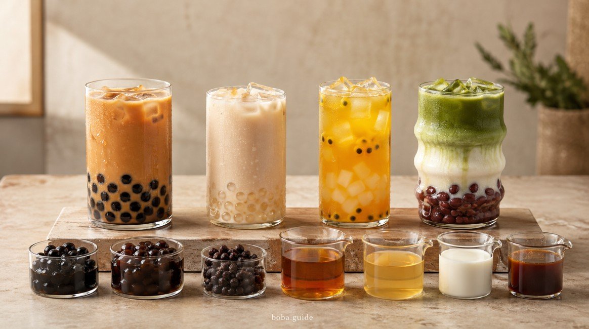 Boba quality guide comparing fresh tea, balanced milk tea, tapioca pearl texture and topping freshness