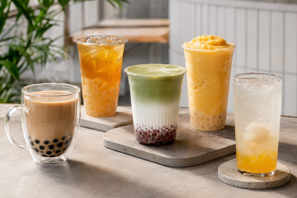 Hot, iced, creamy, frozen and sparkling boba drinks compared