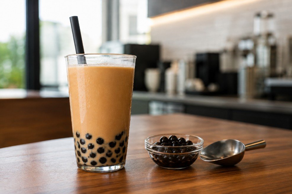 Classic black milk tea with tapioca pearls for a first boba order