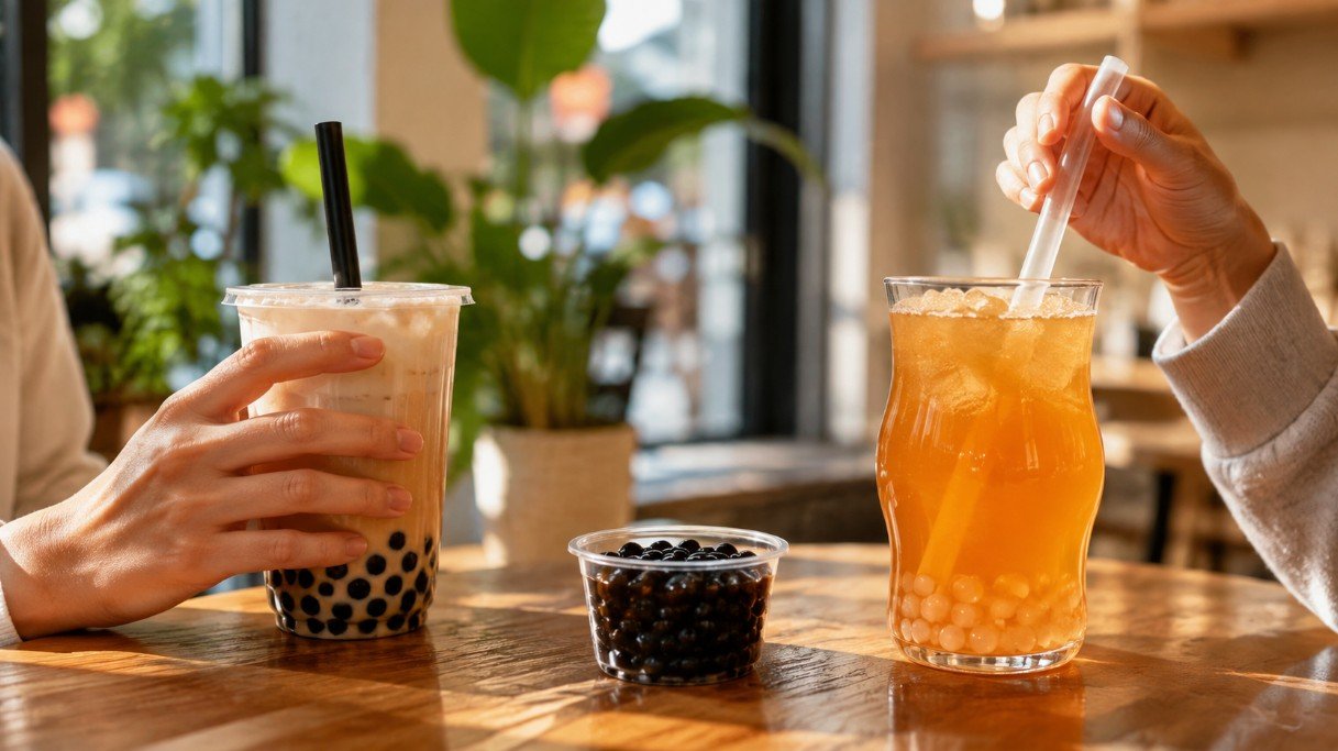 A first-time boba tasting with classic tapioca and crystal boba drinks