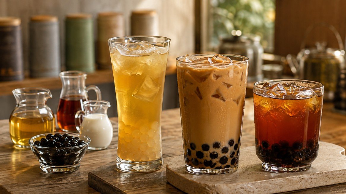Oolong tea boba with roasted oolong milk tea, clear fragrant oolong and tapioca pearls