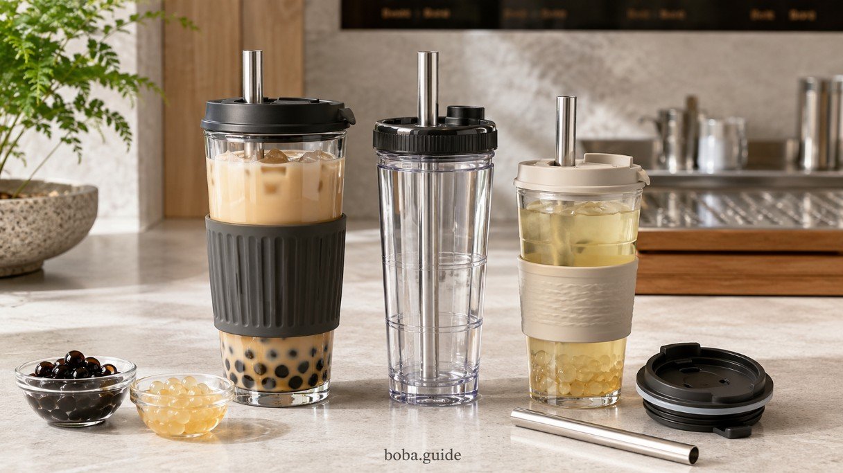 Best reusable boba cups compared by size, material, lid design and wide straw compatibility