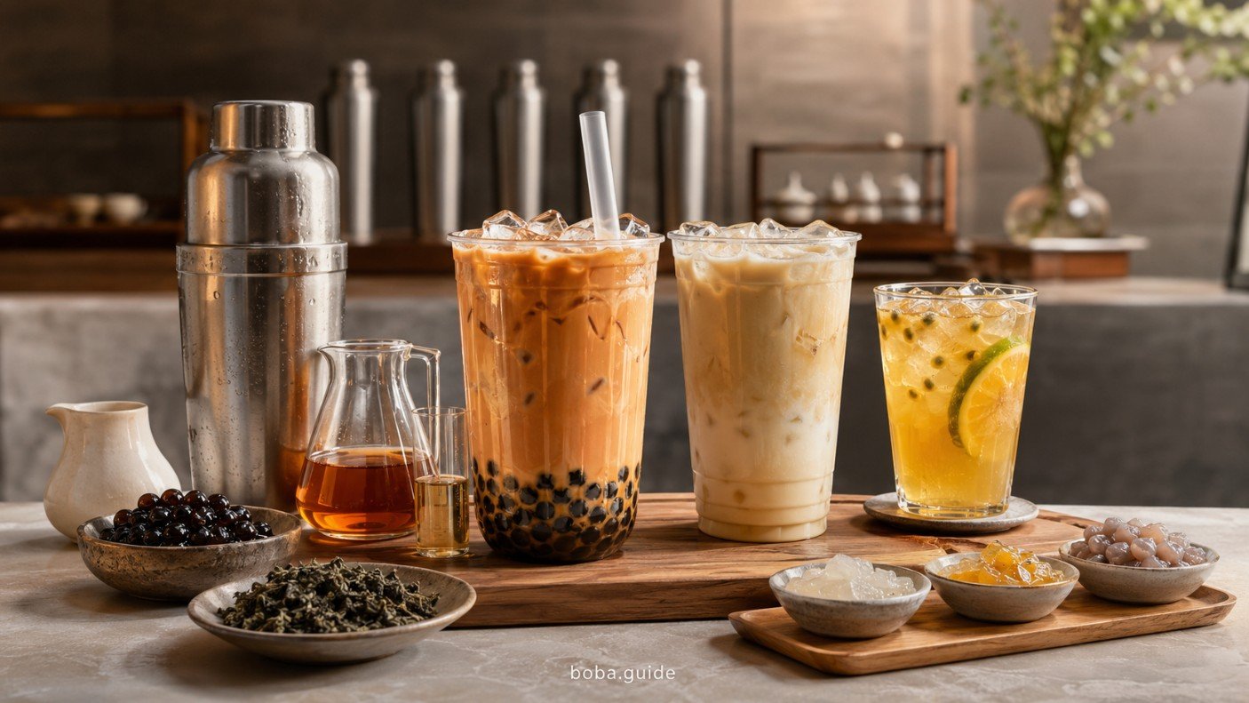 Taiwanese bubble tea with pearl milk tea, fresh milk tea and hand-shaken tea preparation