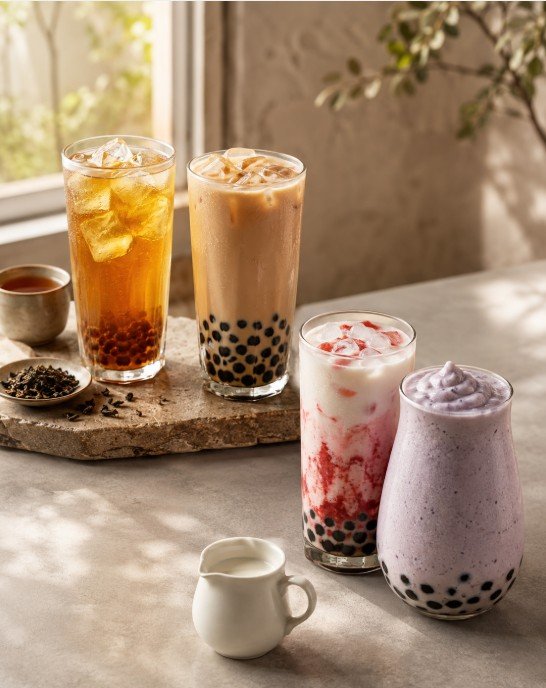Tea-based and non-tea boba drinks compared